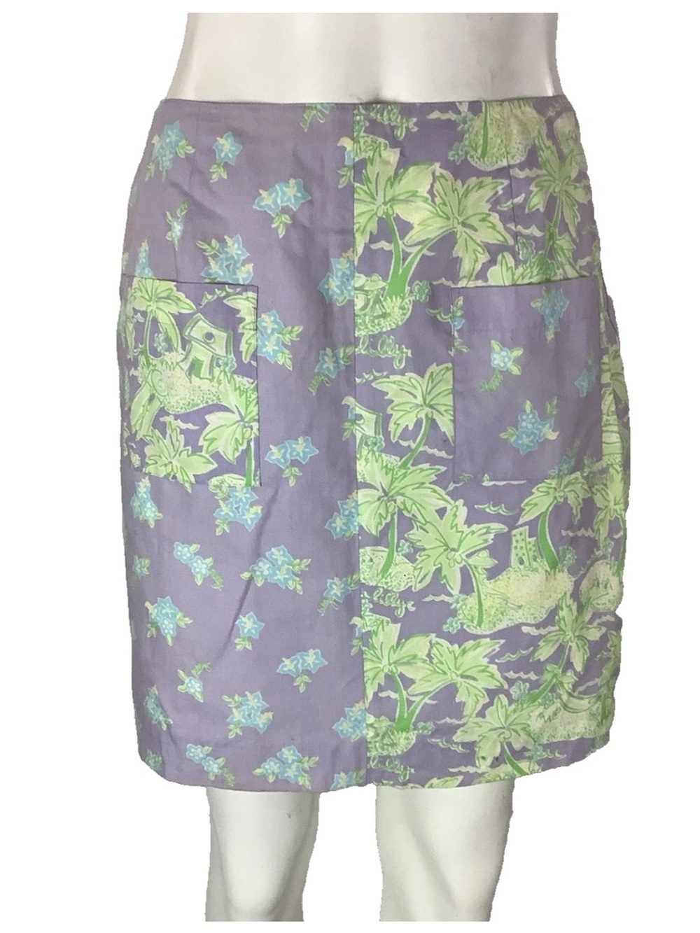Vintage Lilly Pulitzer Sz 8 100% Cotton Pocket Front 2 Tone A-Line Skirt